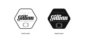 Logo designs showing positive and negative space of a camera and text.