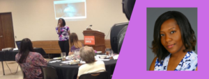 Speaker presenting at a JWGA event with an attentive audience.