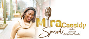 Woman smiling beside a vintage microphone with 'Miracle Speaks' text.