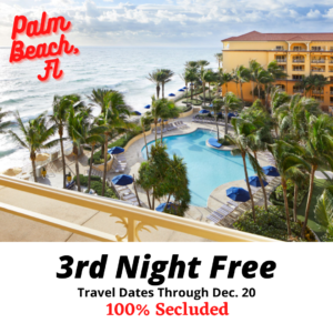 Palm Beach resort offers a 3rd night free with 100% travel deposit.