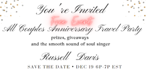 Invitation to a free anniversary event featuring singer Russell Davis.