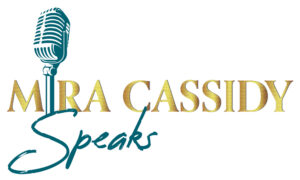 Logo for 'Zara Cassie Speaks' with gold and teal text on white background.