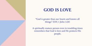 Inspirational religious quote about God's love from 1 John 3:20.