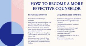 Infographic on becoming an effective counselor with key points and skills.