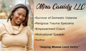 Smiling woman promoting empowerment and support for domestic violence survivors.